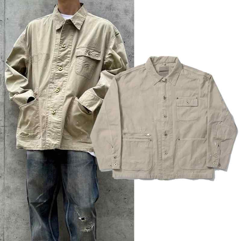 メンズ ファッション 服 男性用 シンプル かっこいい 大人 ストリート カジュアル ビジネス 通勤 ウォッシュ加工 ダメージ加工 アメリカン レトロ ワークジャケット