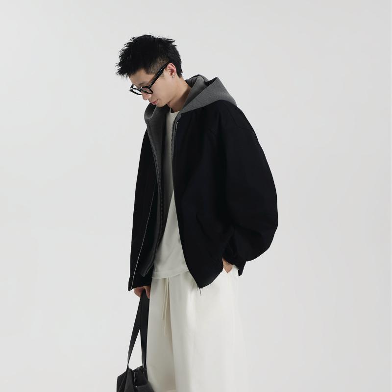メンズ ファッション 服 男性用 シンプル かっこいい 大人 ストリート カジュアル ビジネス 通勤 グレー フェイクツーピース フーディー ジャケット カップル ウェア