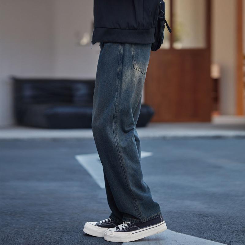 メンズ ファッション 服 男性用 シンプル かっこいい 大人 春コーデ アメリカン レトロ フリース ジーンズ ストレート レッグ ゆったり ワイドレッグ カジュアル ロング パンツ