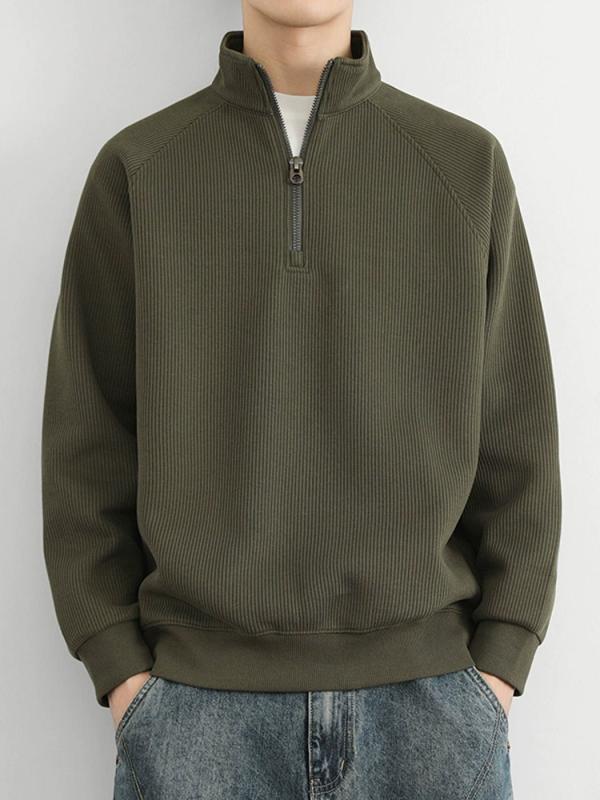 メンズ ファッション 服 男性用 シンプル かっこいい 大人 ストリート カジュアル ビジネス 通勤 アメリカン レトロ ハーフ ジッパー スタンドカラー コットンセーター 無地 ニット セーター