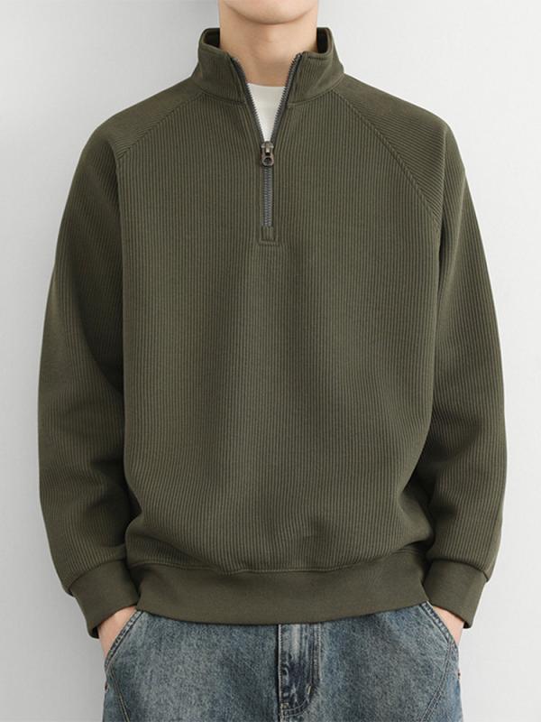 メンズ ファッション 服 男性用 シンプル かっこいい 大人 ストリート カジュアル ビジネス 通勤 ハーフ ジップ スタンドカラー スウェットシャツ アメリカン レトロ ベルベット ソリッドカラー カジュアル ジャケット