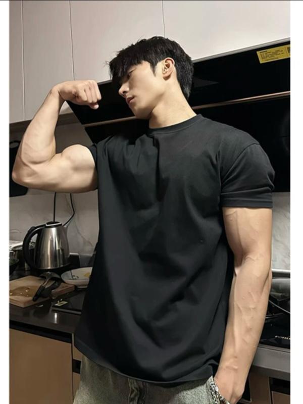 メンズ ファッション 服 男性用 シンプル かっこいい 大人 ストリート カジュアル ビジネス 通勤 軽量 半袖 アメリカン 襟 ヘビー Tシャツ ショルダーパッド 筋トレ フィットネス