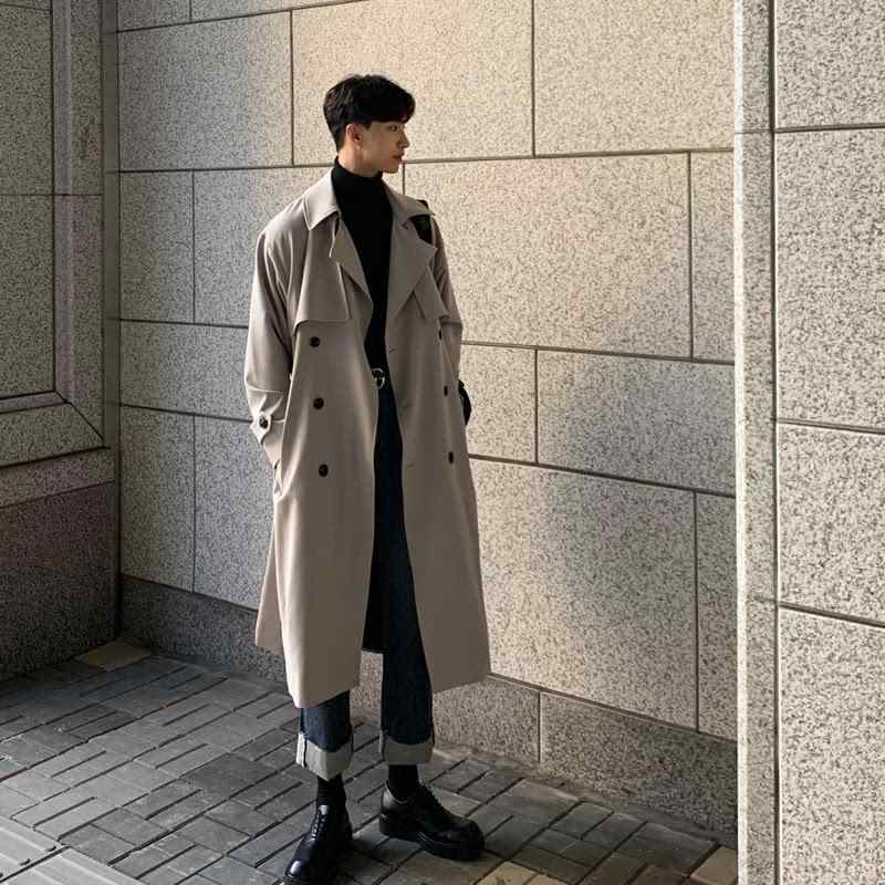 メンズ 流行り物 服 成人男性用   分かりやすい かっこいい 成年者 表どおり 心地好い 商行為 通い 韓国表現スタイル 上衣 真っただ中丈 英 ダブル前胸部 厚地の外套 心地好い