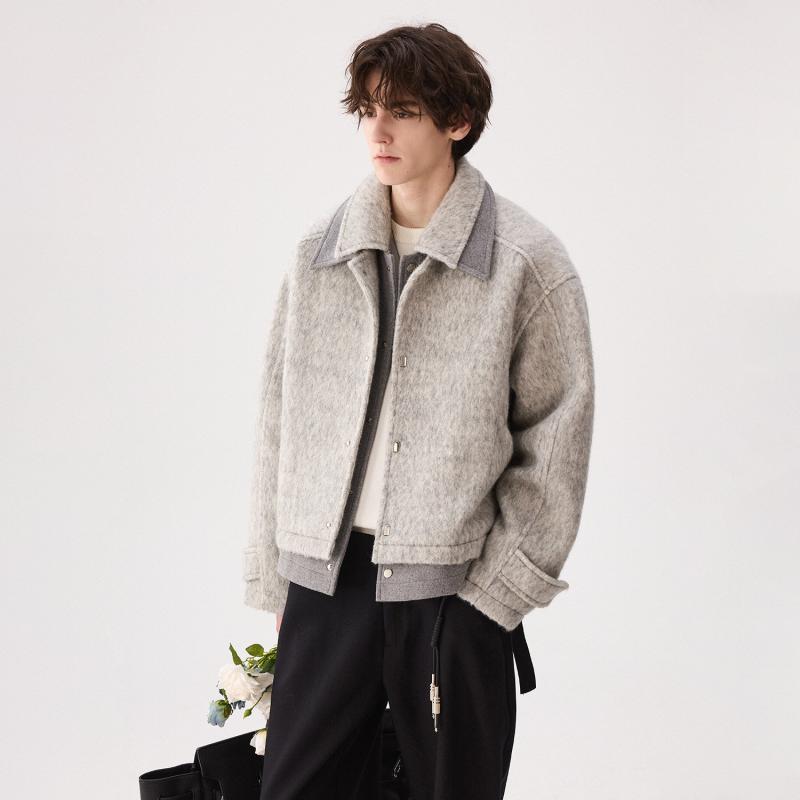 メンズ 流行り物 服 成人男性用   分かりやすい かっこいい 成年者 表どおり 心地好い 商行為 通い ラグジュアリー 薄墨色 ダブル 色つや 立ちはだかる フェイクツーピース 羊毛 上衣 今めかしい