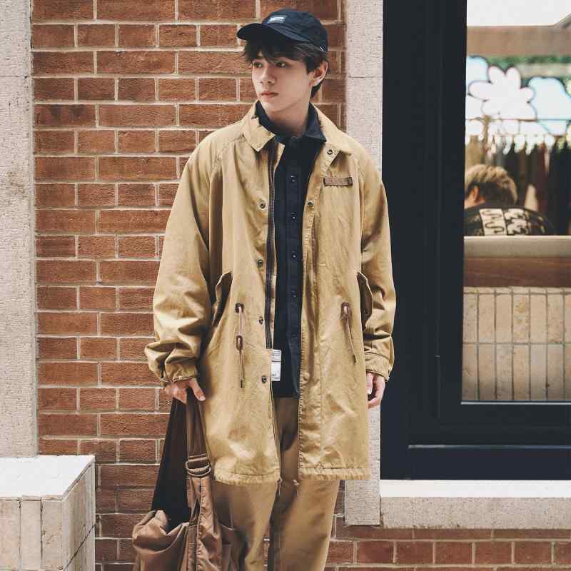 メンズ ファッション 服 男性用 シンプル かっこいい 大人 ストリート カジュアル ビジネス 通勤 ファウンドリー ヘビー ウォッシュ加工 ダメージ加工 ゆったり MA1 フィッシュ テールコート ロング トレンチコート ジャケット