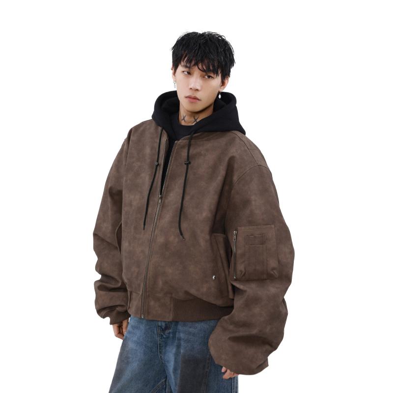 メンズ ファッション 服 男性用 シンプル かっこいい 大人 ストリート カジュアル ビジネス 通勤 アメリカン フェイクツーピース ジャケット コート ゆったり フード付き コットンコート 10,098円
