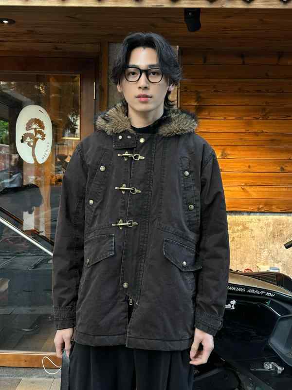 メンズ ファッション 服 男性用 シンプル かっこいい 大人 ストリート カジュアル ビジネス 通勤 レトロ マウンテン カービング ファーカラー ゆったり カジュアル ワークウェア ミドル丈 コットンジャケット 男女兼用