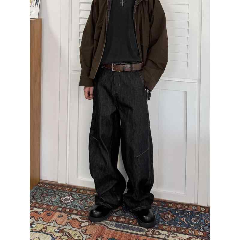 メンズ ファッション 服 男性用 シンプル かっこいい 大人 ストリート カジュアル ビジネス 通勤 アメリカン ハイエンド クール スタイリッシュ カップル ウェア カーブ ブレード パンツ ゆったり デニムジーンズ|リコット
