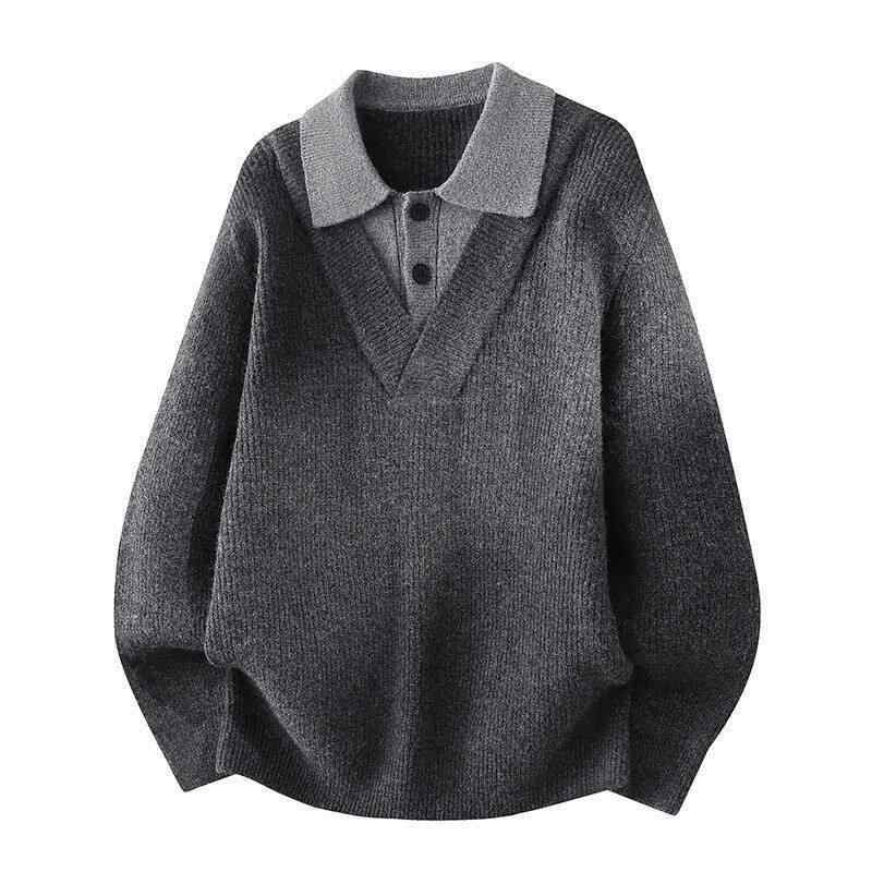メンズ 流行り物 服 成人男性用   分かりやすい かっこいい 成年者 表どおり 心地よい 商行為 通い スウェーター フェイクツーピース 長袖 編み物 メンズファッション-トップス-ニット・セーター