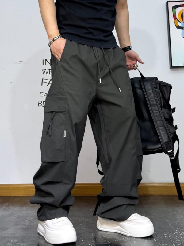 メンズ ファッション 服 男性用 シンプル かっこいい 大人 ストリート カジュアル ビジネス 通勤 アメリカン レトロ ドローストリング カーゴパンツ フリース 裏地 ゆったり スタイリッシュ ズボン カジュアル ロング パンツ｜リコット
