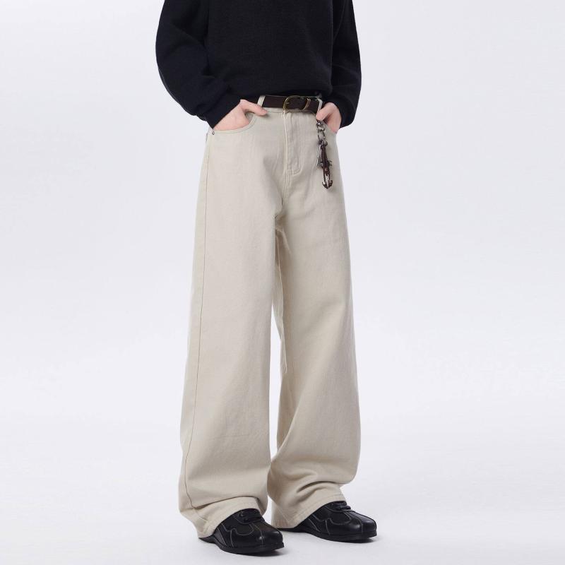 メンズ ファッション 服 男性用 シンプル かっこいい 大人 ビジネス アメリカン レトロ ウォッシュ ストレート レッグ ジーンズ ベージュ カラー レディース ワイドレッグ カジュアル パンツ