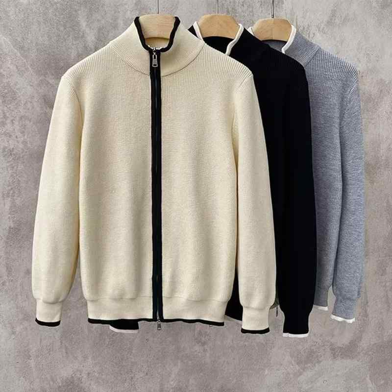メンズ ファッション 服 男性用 シンプル かっこいい 大人 春コーデ カーディガン ニット ジャケット ダブル ジッパー カラー ブロック レトロ セーター