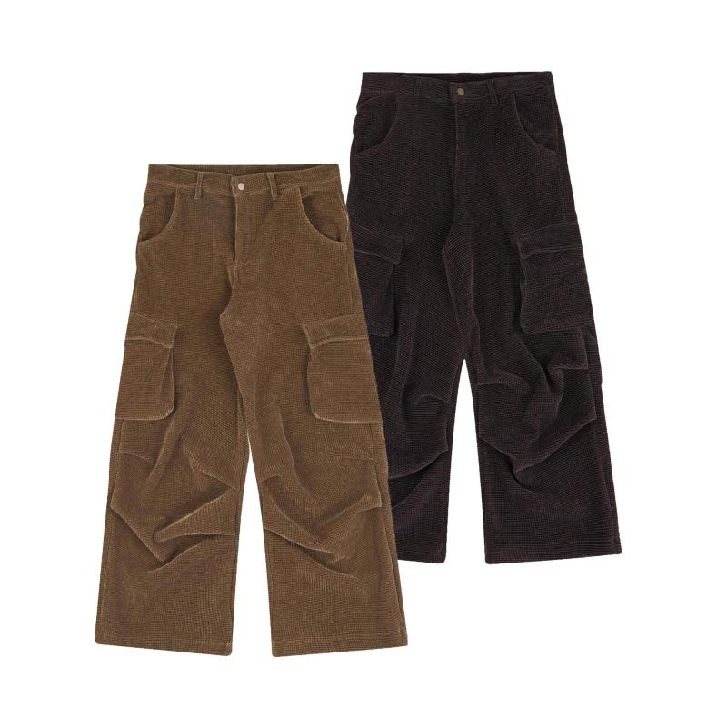 メンズ ファッション 服 男性用 シンプル かっこいい 大人 春コーデ ワッフル カーゴ ポケット パンツ ｜リコット