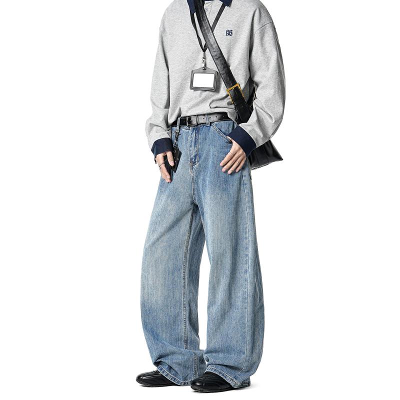 メンズ ファッション 服 男性用 シンプル かっこいい 大人 春コーデ ライト ブルー ウォッシュド ジーンズ アメリカン クリーン ストレート レッグ パンツ