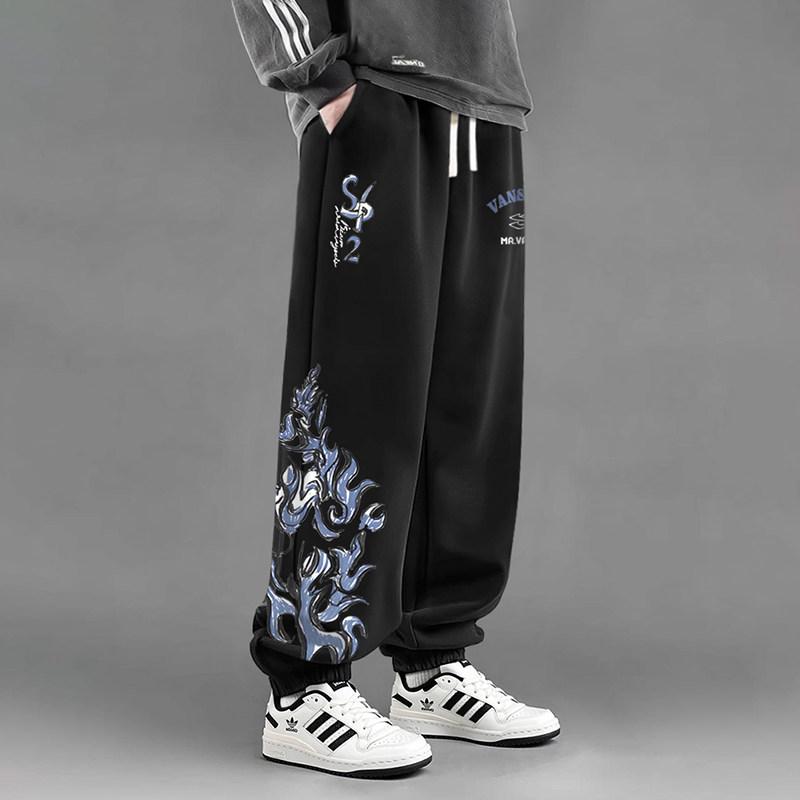 メンズ 流行り物 服 成人男性用   分かりやすい かっこいい 成年者 春コーデ  心地よい ズボン下 ワイドレッグ フリース グラフィティ アメリカン