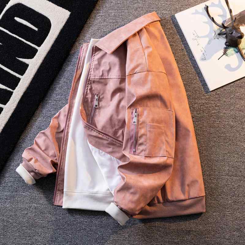 メンズ ファッション 服 男性用 シンプル かっこいい 大人 春コーデ ハイエンド ピンク PUレザー ジャケット アメリカン ストリート バイクフライトスーツ ワーク ジャケット