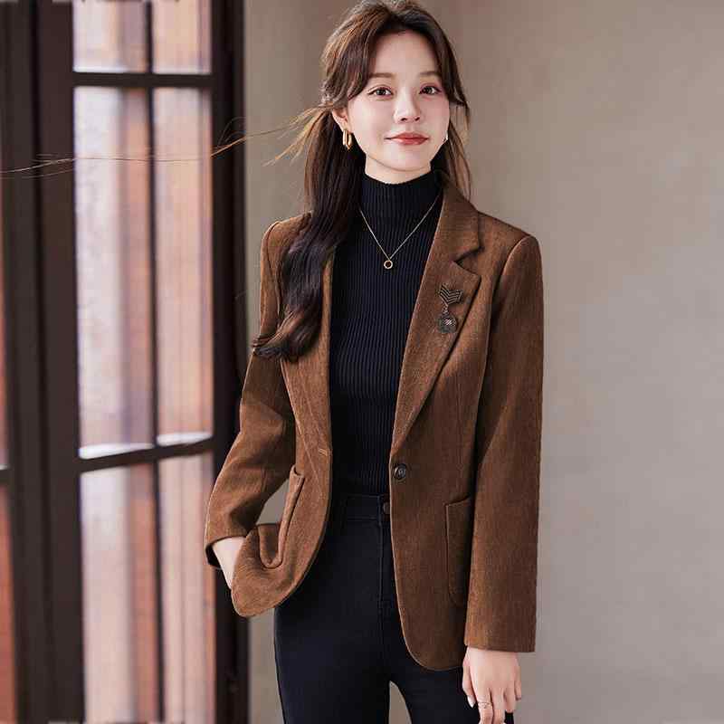 秋服 レディース ファッション オシャレ カワイイ シンプル 大人カワイイ 大きいサイズ ブラウン エコ レザー 秋 カジュアル トップス スーツ スタイル