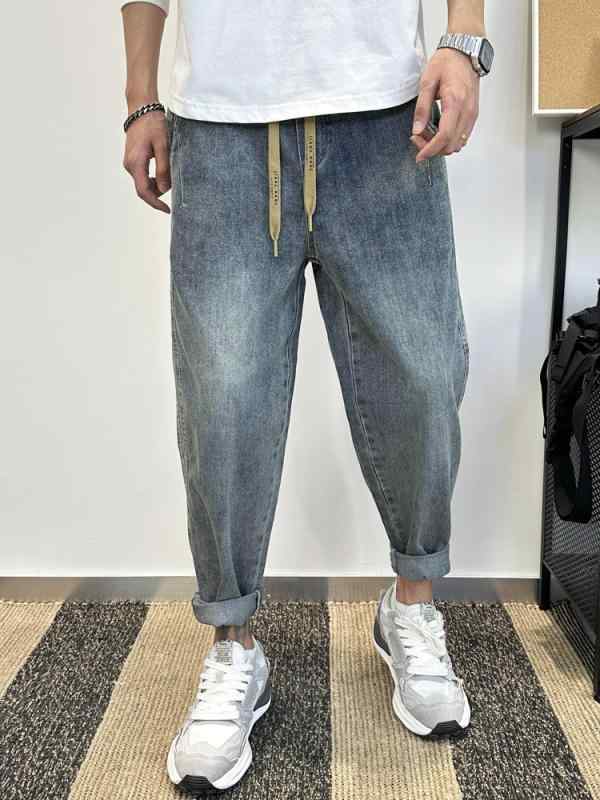 メンズ ファッション 服 男性用 シンプル かっこいい 大人 春コーデ ジーンズ パンツ ゴムウエストキャロット パンツ ワイドレッグ クロップド スキニー パンツ 6,556円