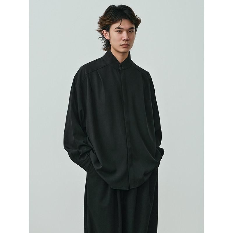 メンズ ファッション 服 男性用 シンプル かっこいい 大人 春コーデ マウンテンカラー ハイエンド ソリッドカラー 長袖 スタンドカラー シャツ ベース シャツ |リコット