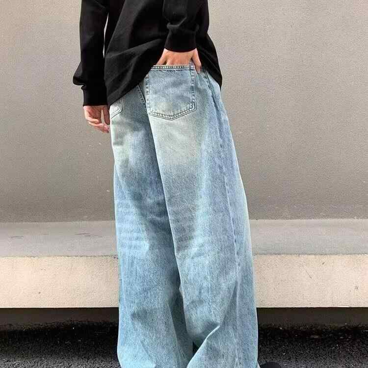 メンズ ファッション 服 男性用 シンプル かっこいい 大人 春コーデ ダークマター ジーンズ ビンテージウォッシュ加工 ダメージ加工 ストレート レッグ ワイドレッグ アメリカン ストリート