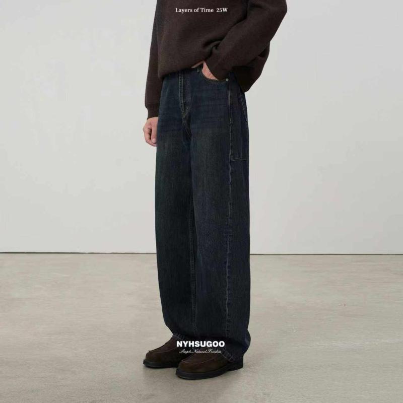 メンズ ファッション 服 男性用 シンプル かっこいい 大人 春コーデ コットン ノンストレッチ ソルテッド サンドウォッシュ ジーンズ ロング パンツ |リコット