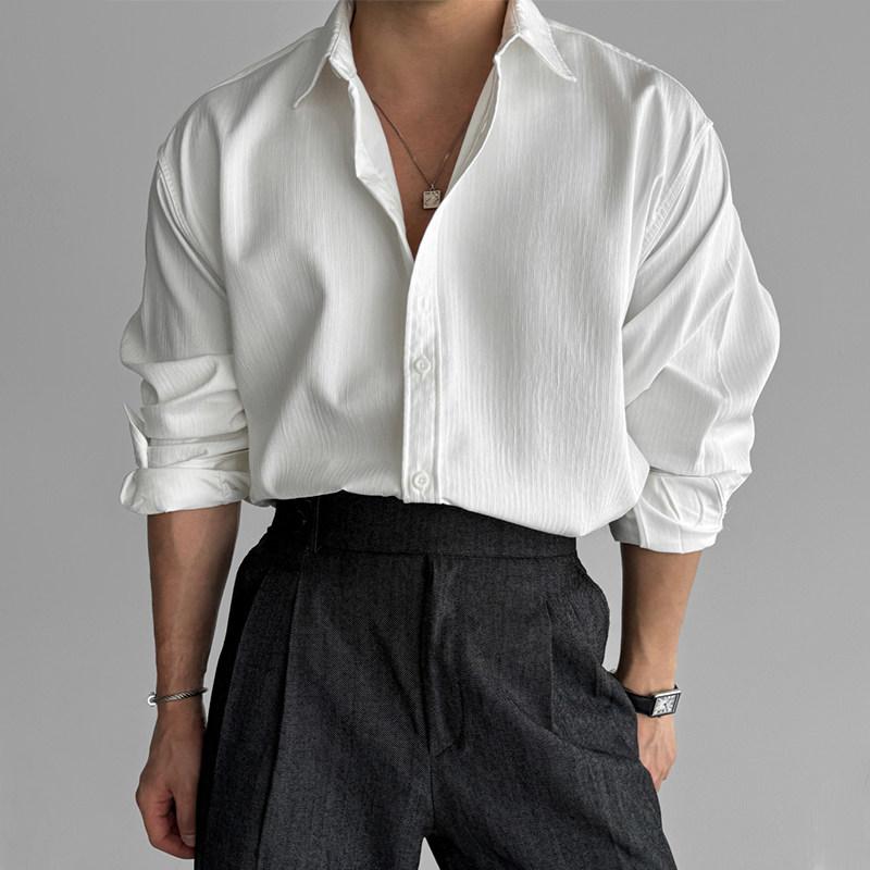 メンズ ファッション 服 男性用 シンプル かっこいい 大人 春コーデ ホワイト シャツ 長袖 シャツ 韓国スタイル カジュアル