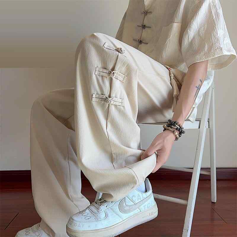 メンズ ファッション 服 男性用 シンプル かっこいい 大人 春コーデ ズボン ボタン付き ゆったり ストレート レッグ ワイドレッグ カジュアル ズボン