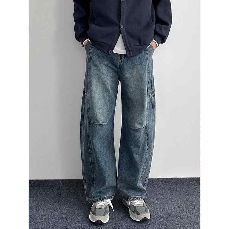メンズ ファッション 服 男性用 シンプル かっこいい 大人 春コーデ アメリカン レトロ ウォッシュ 3Dカット ストレート レッグ ジーンズ ワイドレッグ パンツ カジュアル パンツ