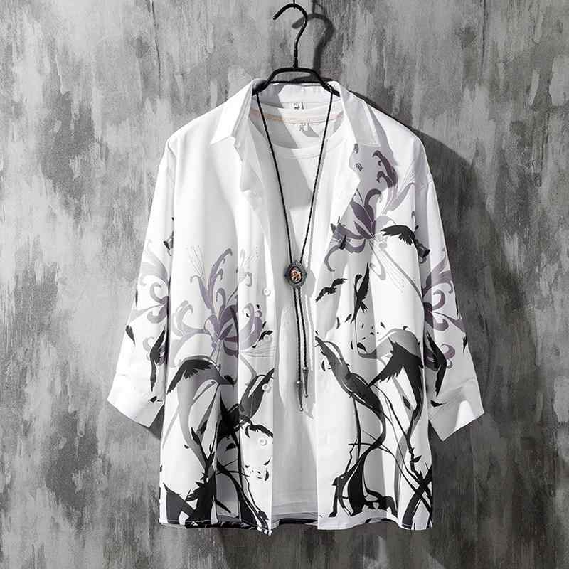 メンズ ファッション 服 男性用 シンプル かっこいい 大人 春コーデ 伝統的 七分袖 花柄 シャツ プリント ゆったり 大きめサイズ 半袖 シャツ