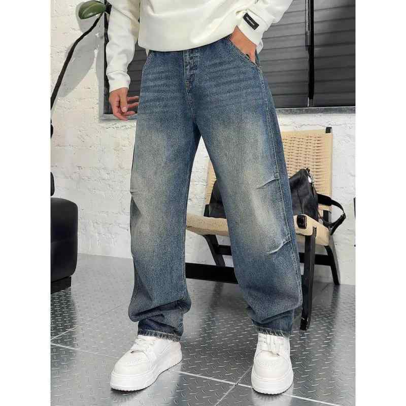 メンズ ファッション 服 男性用 シンプル かっこいい 大人 春コーデ レトロ ウォッシュ プリーツ ジーンズ ストレート レッグ パンツ 伸縮性 ストレッチ ストレッチ ウエスト ロング パンツ 7,025円