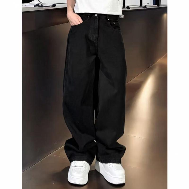 メンズ 流行り物 服 成人男性用   分かりやすい かっこいい 成年者 春コーデ  表どおり お召しもの 黒いこと ゆったり ワイドレッグ 引っ切り無い レッグ デニム アメリカン 表どおり 伸び伸びする