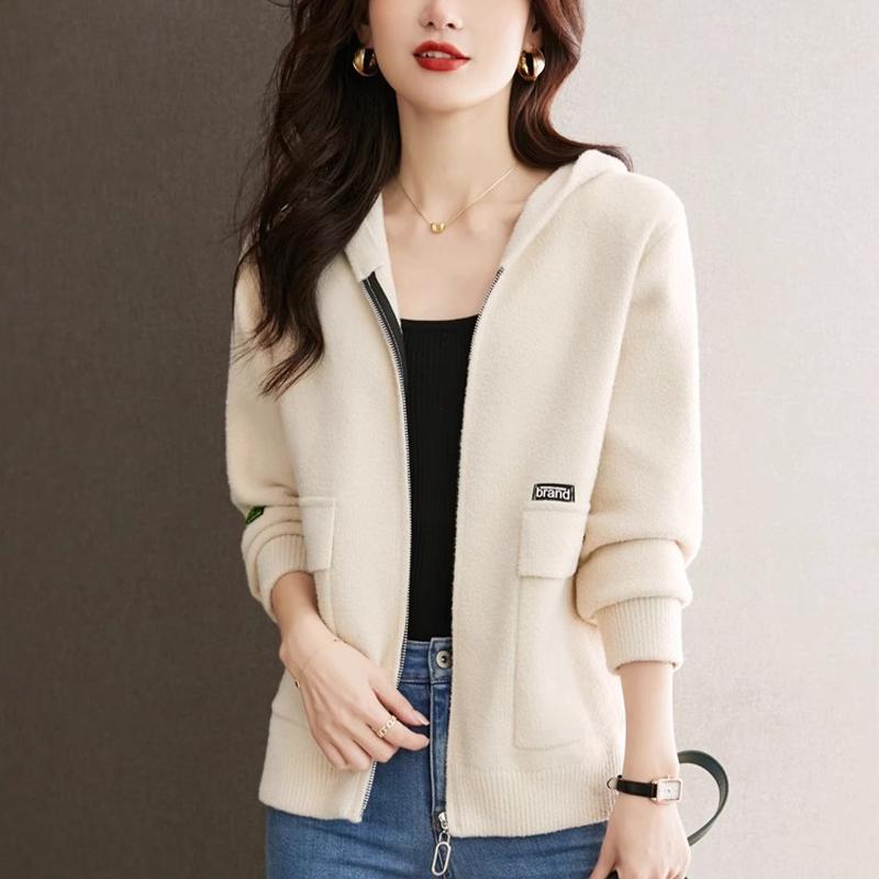 春 コーデ レディース ファッション オシャレ カワイイ シンプル きれいめ ナチュラル 上品カジュアル 婦人服 服 フード付き セーター ジャケット カジュアル ジッパー カーディガン ジャケット ベース