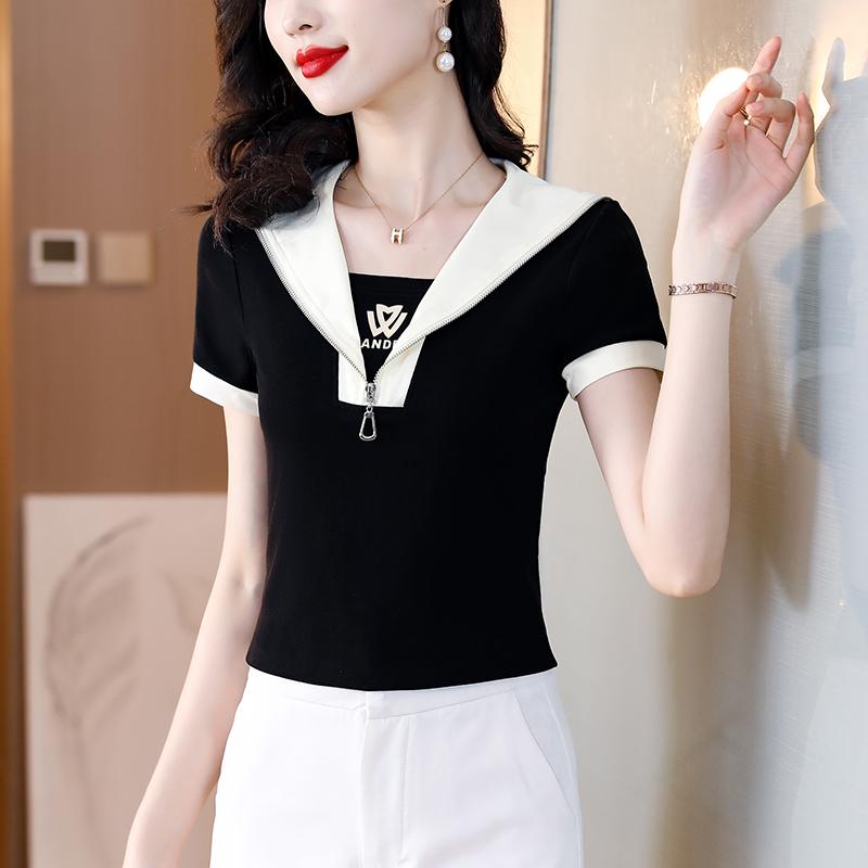春 コーデ レディース ファッション オシャレ カワイイ シンプル きれいめ ナチュラル 上品カジュアル 婦人服 フェイク ツーピース 半袖 Tシャツ 夏 スリムフィット トップス