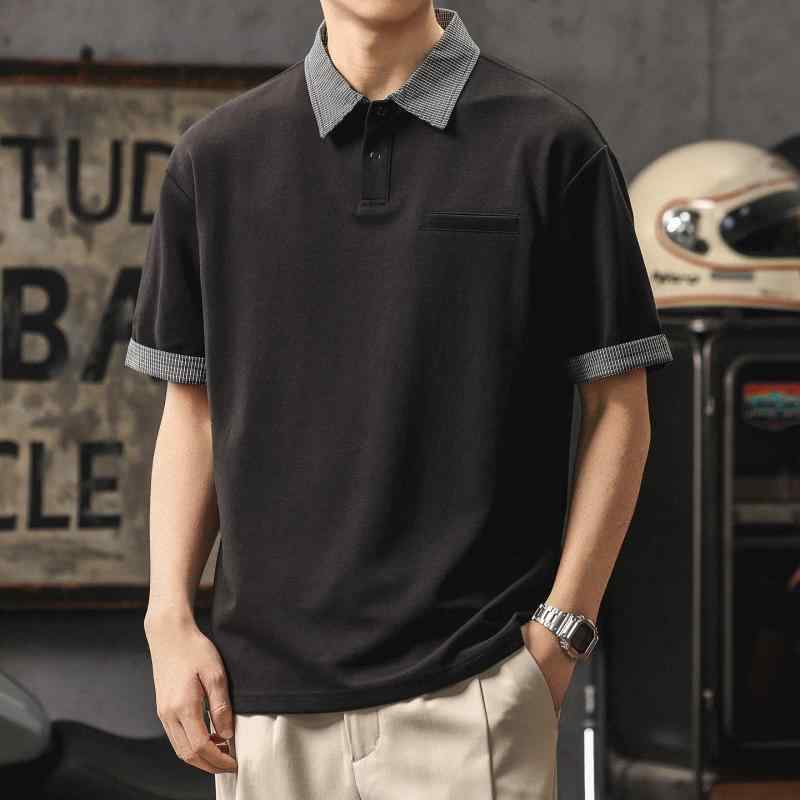 ツーピース ポロシャツ メンズ スタイリッシュ カラーブロック 半袖 Tシャツ カラー カジュアル トップス