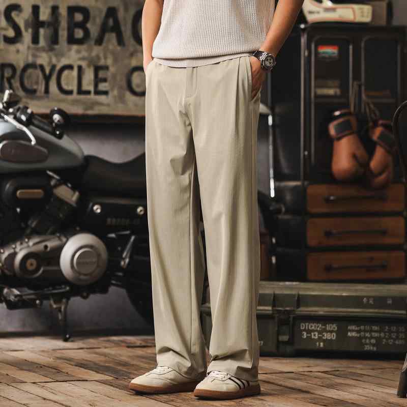 軽やか ラグジュアリー レトロ 着回し抜群 メンズ カジュアル パンツ オールドスタイル ストレート レッグ パンツ シンプル クール ゆったり ロング パンツ