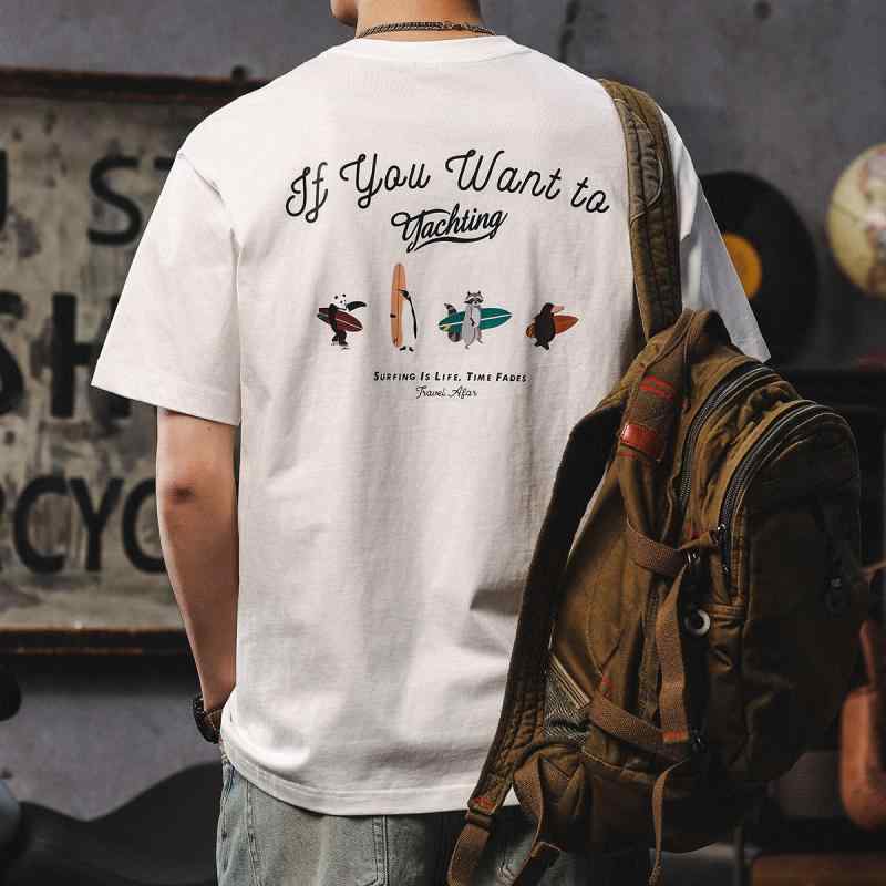 夏 半袖 Tシャツ メンズ レトロ ラウンドネック レイヤリング シャツ メンズ Tシャツ
