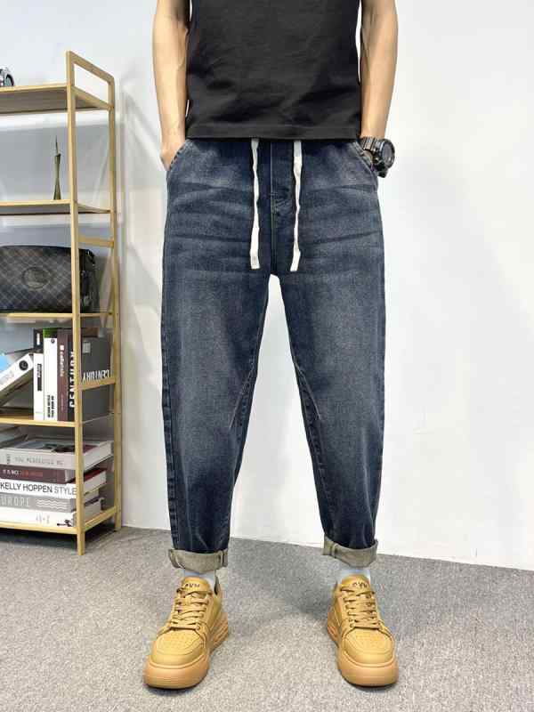 メンズ ファッション 服 男性用 シンプル かっこいい 大人 春コーデ ジーンズ ゆったり ストレート レッグ カジュアル パンツ ストレッチ ウエストクロップド スリム