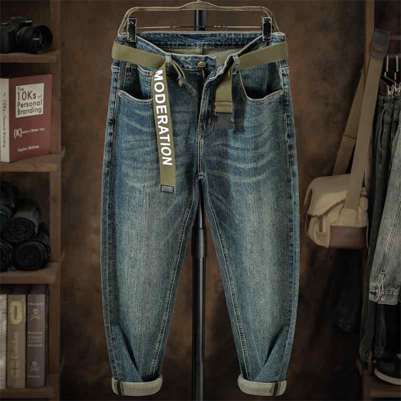 メンズ ファッション 服 男性用 シンプル かっこいい 大人 春コーデ ハイエンド ジーンズ レトロ ブルー ストレッチ ゆったり テーパード レッグ テーパード パンツ