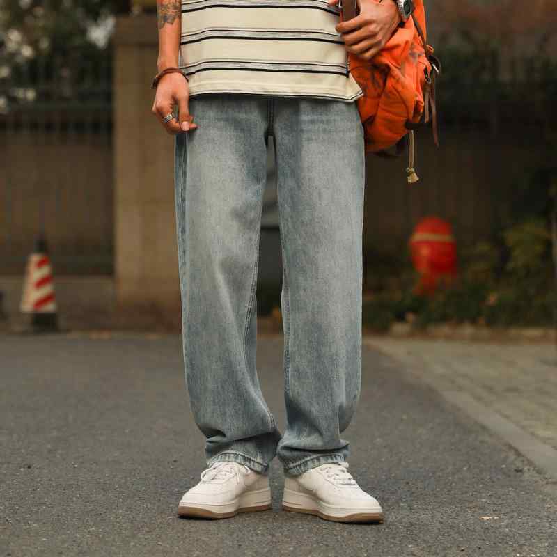 メンズ 流行り物 服 成人男性用   分かりやすい かっこいい 成年者 春コーデ  ニュー アメリカン レトロ デニム 引っ切り無い レッグ ズボン下 ウォッシュ製作 不都合製作 心地好い ズボン下