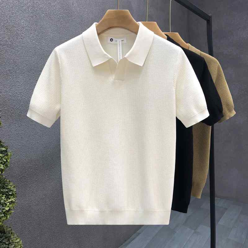 メンズ ファッション 服 男性用 シンプル かっこいい 大人 春コーデ クリームホワイト 薄手 ニット 半袖 シャツ 半袖 セーター