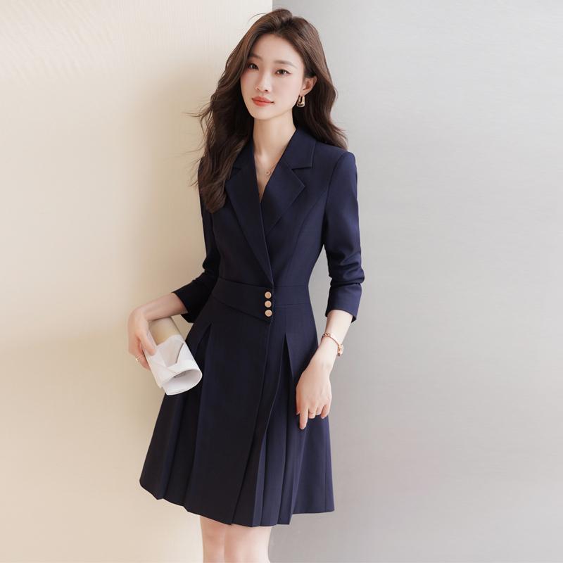 秋服 レディース 流行り物 オシャレ カワイイ  分かりやすい 成年者カワイイ 気が大きい大きさ  ネイビーブルー お召しもの フォーマル 背広 表現スタイル スコート ハイエンド