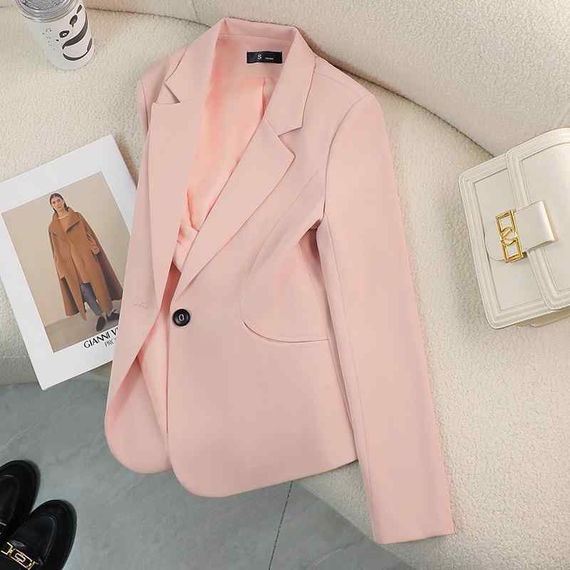 秋服 レディース ファッション オシャレ カワイイ シンプル 大人カワイイ 大きいサイズ ジャケット 単品 ピンク スーツ スタイル ジャケット 秋 ハイエンド カジュアル トップス｜リコット
