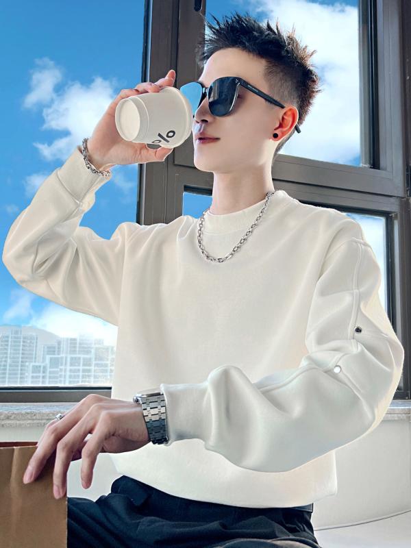メンズ 流行り物 服 成人男性用   分かりやすい かっこいい 成年者 春コーデ  汗水 プルオーバー スタッズ付き添い人 折り返し 今めかしい 長袖 プルオーバー 冷やりとした 外辺部