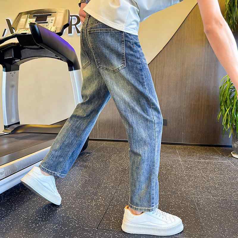 メンズ ファッション 服 男性用 シンプル かっこいい 大人 春コーデ ダメージ加工 レトロ アメリカン スリム ストレート レッグ ジーンズ カジュアル パンツ スタイリッシュ