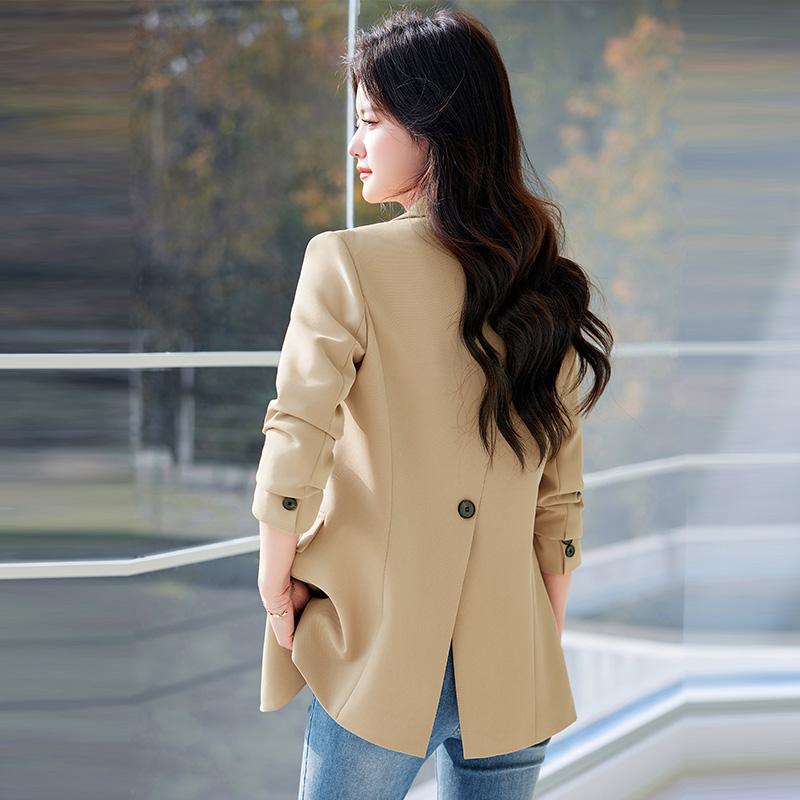 秋服 レディース ファッション オシャレ カワイイ シンプル 大人カワイイ 大きいサイズ バックスリット エコ レザー ハイエンド ウェア トップス 通勤ウェア スーツ