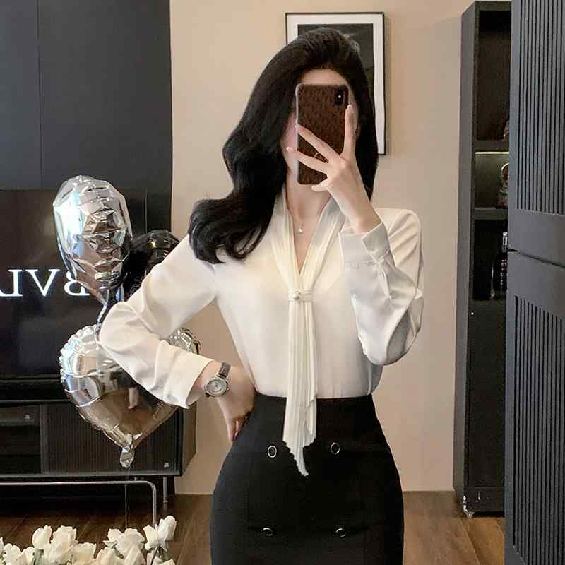 秋服 レディース ファッション オシャレ カワイイ シンプル 大人カワイイ 大きいサイズ 白 シフォン シャツ ハイエンド トップス 通勤ウェア 長袖 シャツ スーツ