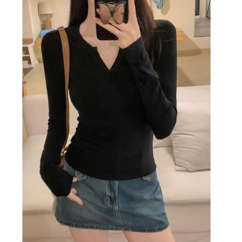 秋服 レディース 流行り物 オシャレ カワイイ  分かりやすい 成年者カワイイ 大層らしい大きさ  黒 長袖 T プルオーバー 伸ばすこと か細い アウターウェア 下着類 座標軸輪っか