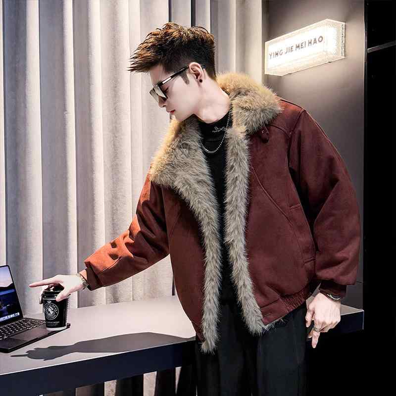 メンズ ファッション 服 男性用 シンプル かっこいい 大人 春コーデ スエード 綿入り ジャケット ターン ダウン カラー コート フリース 防風 コート