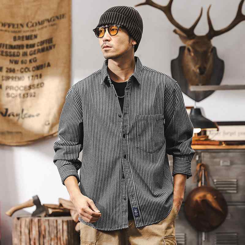 シャツ メンズ アメリカン スタイル レトロ 長袖 ゆったり レジャー 男性用 アウター
