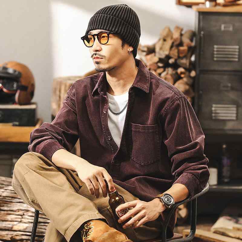 シャツ 男性用 長袖 秋 コットン コーデュロイ レトロ ヴィンテージ風 ゆったり レジャー アウター メンズ トップス 暖かい カジュアル 普段使い 通勤ウェア アウトドア シルエット